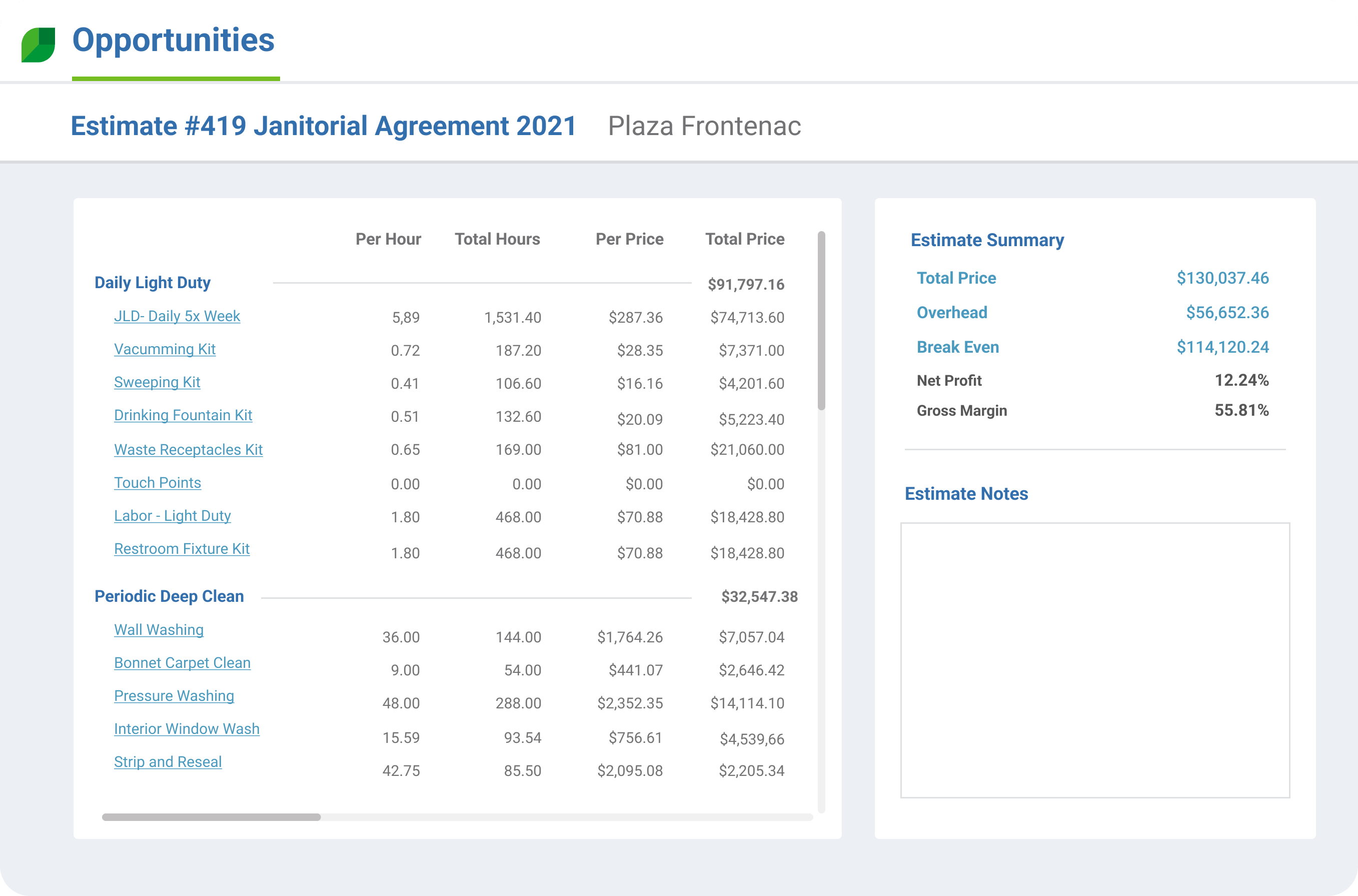 Product Illustration | Estimate #419 Janitorial Agreement 2021 Plaza Frontenac